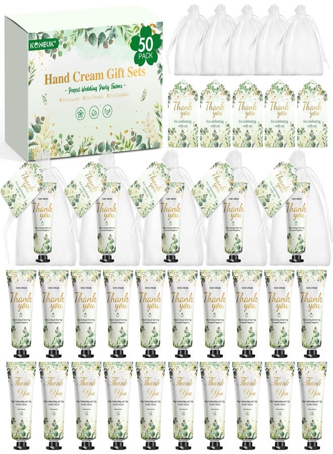 KONEUK 50 Pack Bulk Hand Cream Gifts Sets, Wedding Party Favors, Bridal Shower Gifts and Baby Shower Party Favors for Guests with Organza Bag and Thank You Card, Bulk Thank You Gifts for Women(Eucalyptus) - Image 1